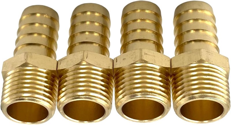 Bumugufu 4 Pcs 1/2" NPT to 5/8" Barb Air Hose Adapters, 5/8" Barb x 1/2" NPT Male Thread Brass Metals Adapter Connector for Compressor, Fuel, Oil, Gas and Air - Image 3